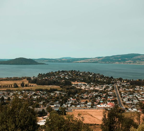 Rotorua city and Lake Rotorua seen from the Skyline lookout