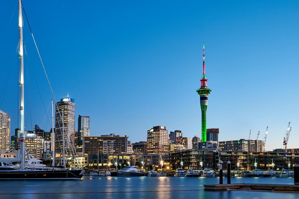 The Auckland skyline and Sky Tower on a clear day
